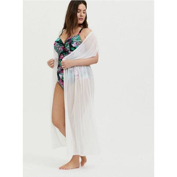 Torrid Swimsuit Coverup Kimono Womens Plus 5X Mesh Maxi Ivory White Beach Swim - Picture 3 of 4